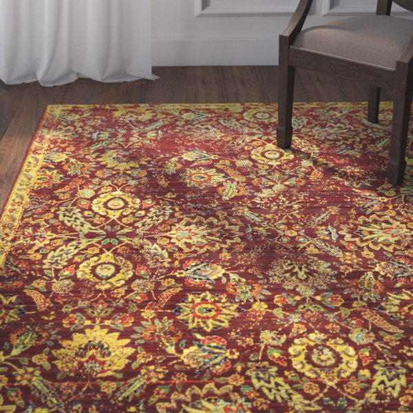 Bungalow Rose Kojo Abstract Pomegranate/Gold Area Rug Wayfair